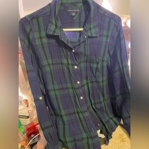 Tommy Hilfiger Green and Blue Plaid Button Down Shirt